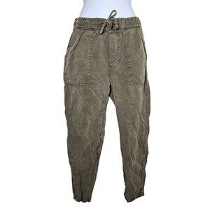 Marine Layer Pull On Crop Tapered‎ Leg Jogger Pants Linen Blend Olive Green XS